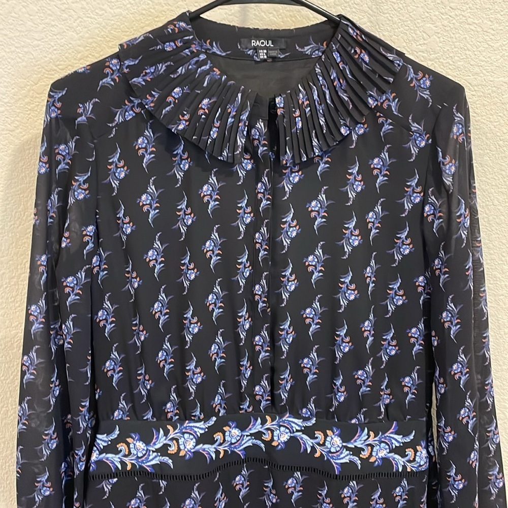 Raoul Paisley Shaza Dress 6 Dark Floral Mini Dress Pleated Collar Wedding Guest - Picture 8 of 16